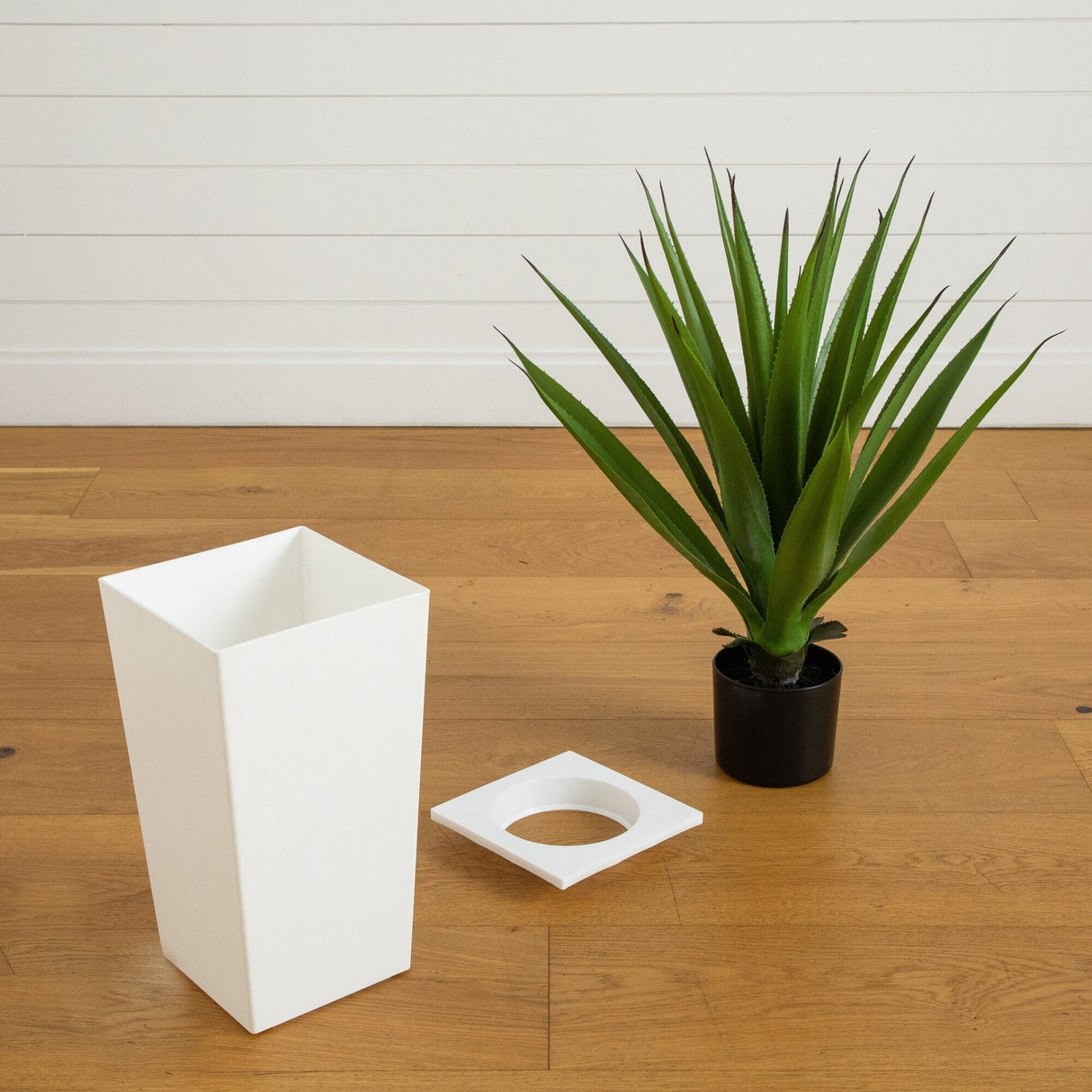 37" UV Resistant Artificial Agave Plant in White Tower Planter (Indoor/Outdoor)