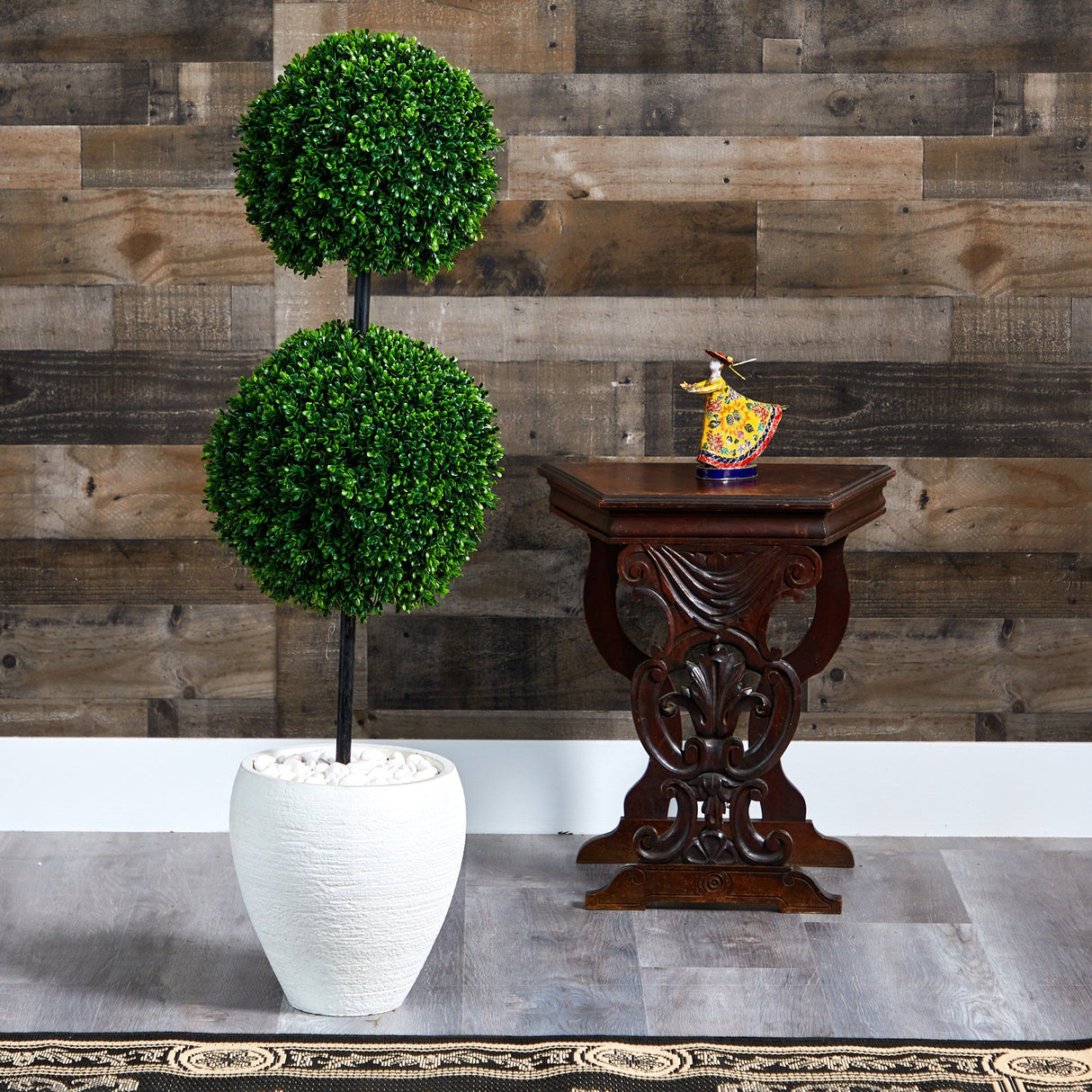 4’ Boxwood Double Ball Artificial Topiary Tree in White Planter (Indoor/Outdoor)