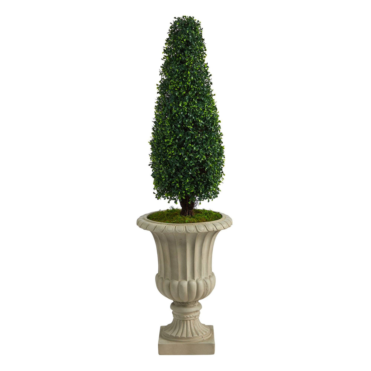 4’ Boxwood Tower Artificial Topiary Tree in Sand Finished Urn UV Resistant (Indoor/Outdoor)