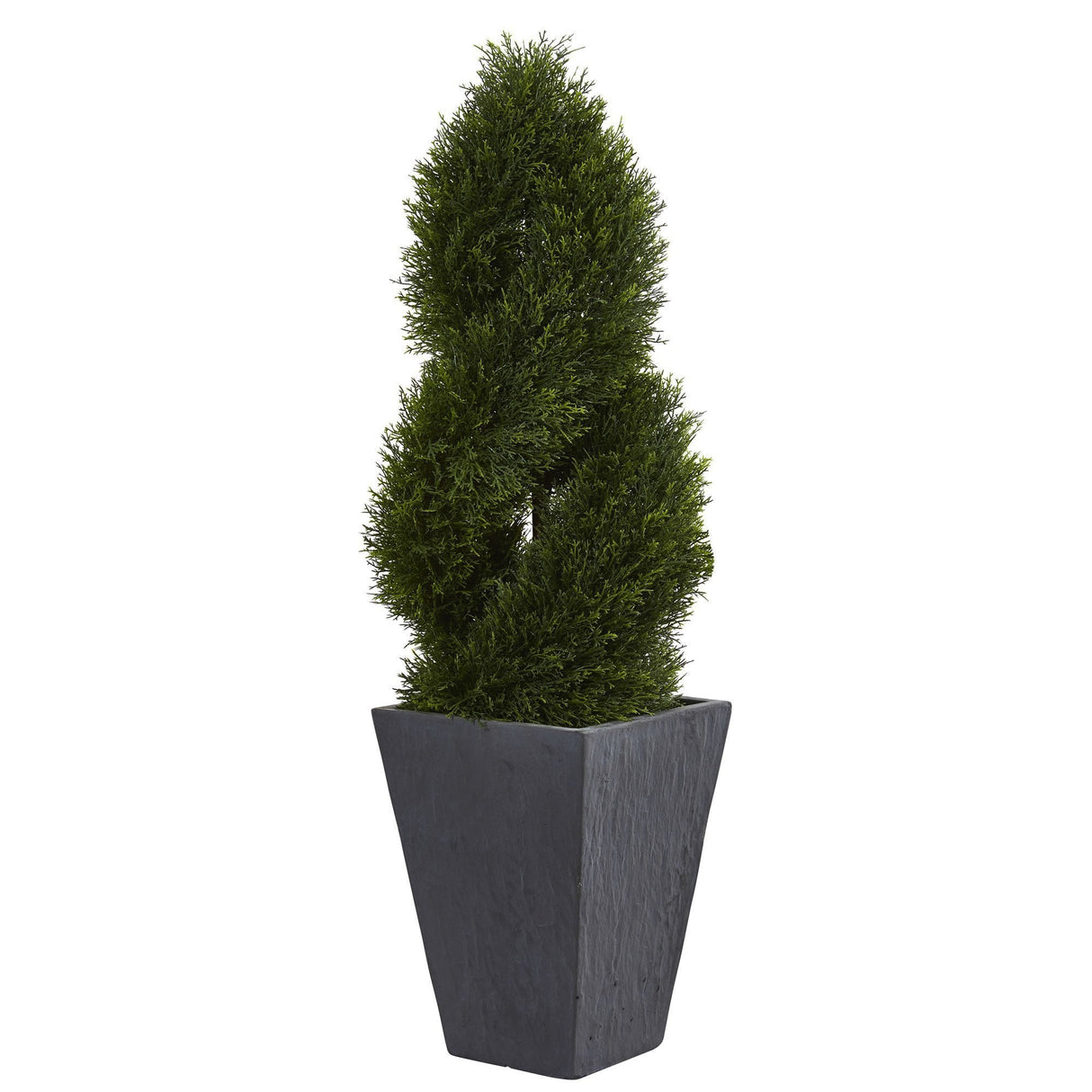 4’ Cypress Double Spiral Topiary Artificial Tree in Slate Planter (Indoor/Outdoor)