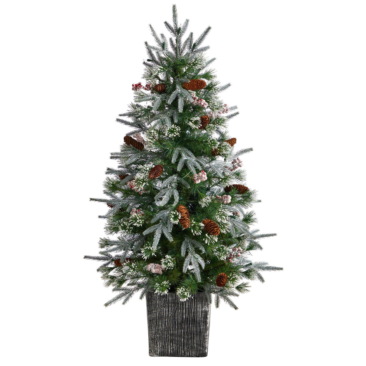 4' Frosted Artificial Christmas Tree Pre-Lit with 105 lights in Decorative Planter