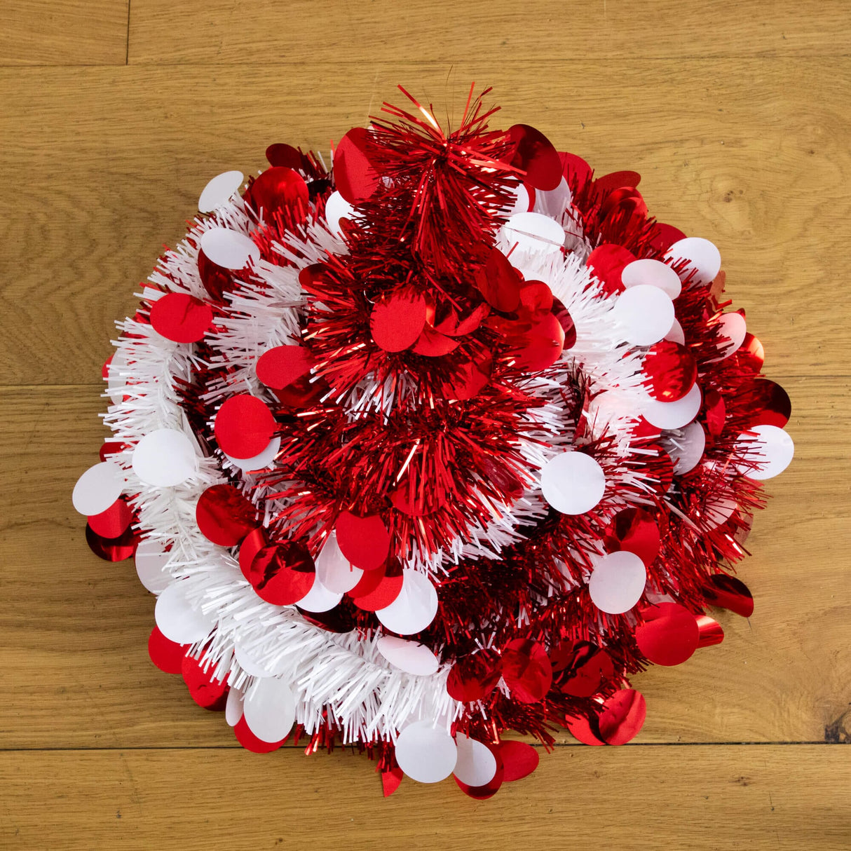 4' Pre-Lit Pop up Red & White Tinsel Christmas Tree with 50 LED Lights