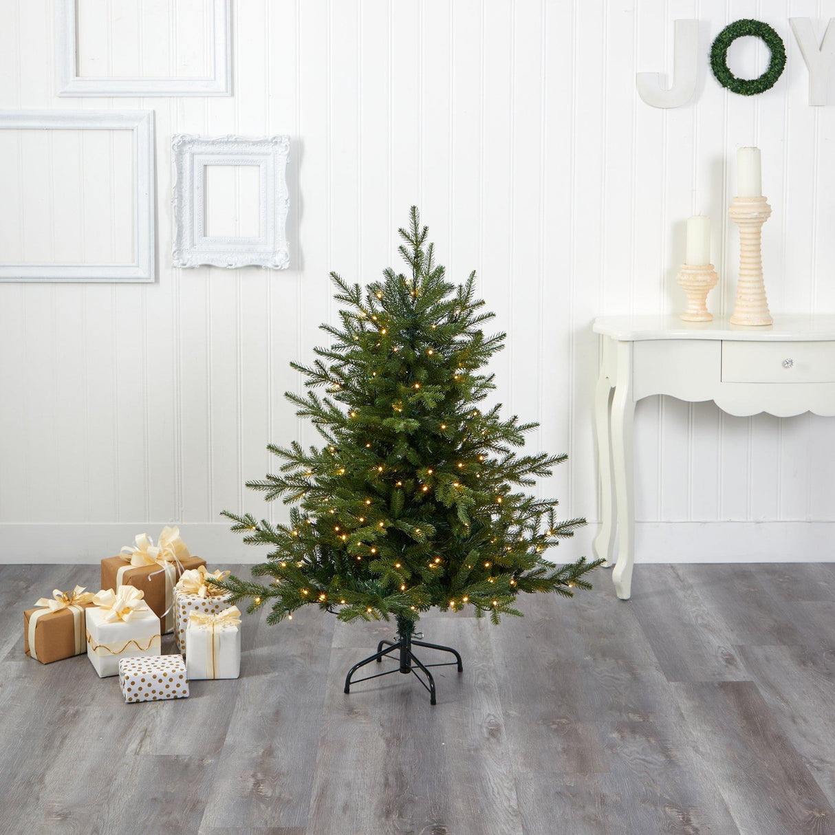 4’ Swedish Fir Artificial Christmas Tree with 160 Warm White LED Lights and 403 Bendable Branches