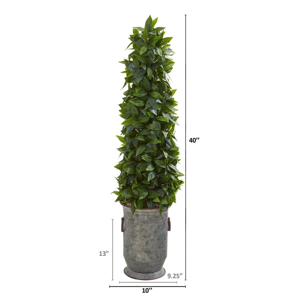 40” Sweet Bay Cone Topiary Artificial Tree in Vintage Metal Planter