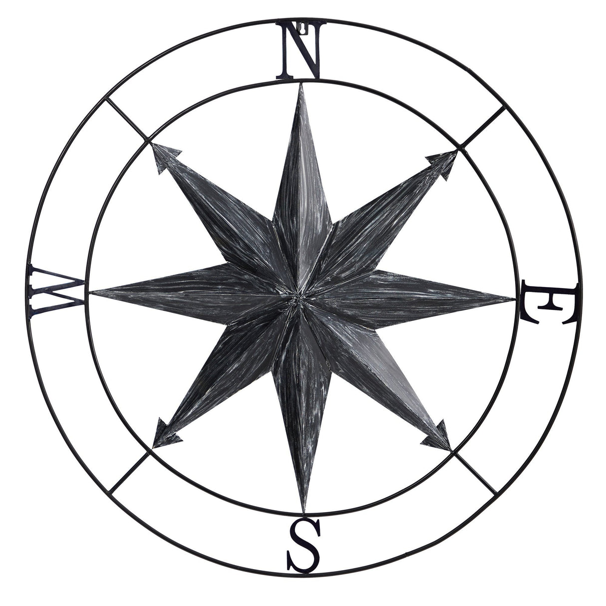 40” Washed Nautical Metal Compass Wall Art Decor