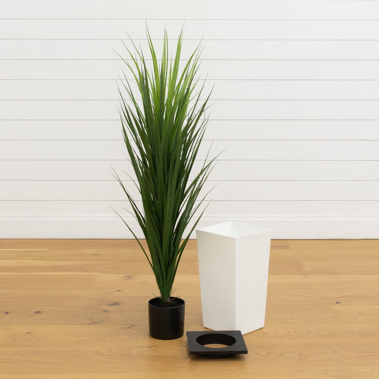 4.5’ UV Resistant Artificial Grass Plant in White Tower Planter (Indoor/Outdoor)