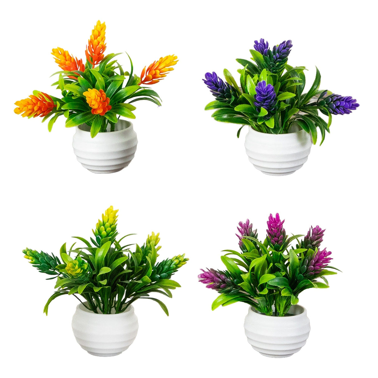 5” Artificial Mini Flowering Plant in White Decorative Oval Planter - Set of 4