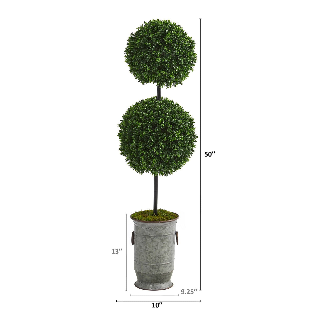 50” Boxwood Double Ball Artificial Topiary Tree in Vintage Metal Planter (Indoor/Outdoor)