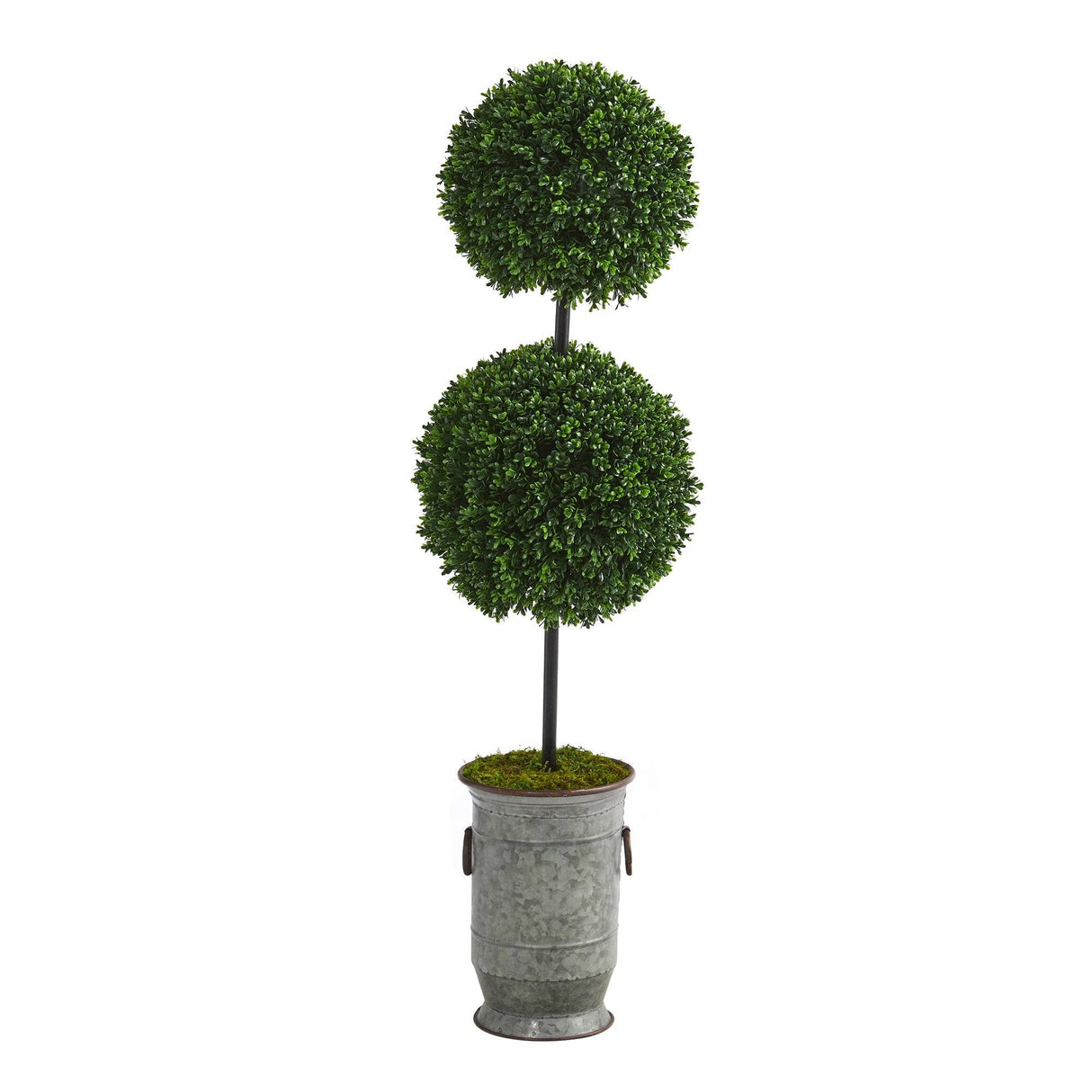 50” Boxwood Double Ball Artificial Topiary Tree in Vintage Metal Planter (Indoor/Outdoor)