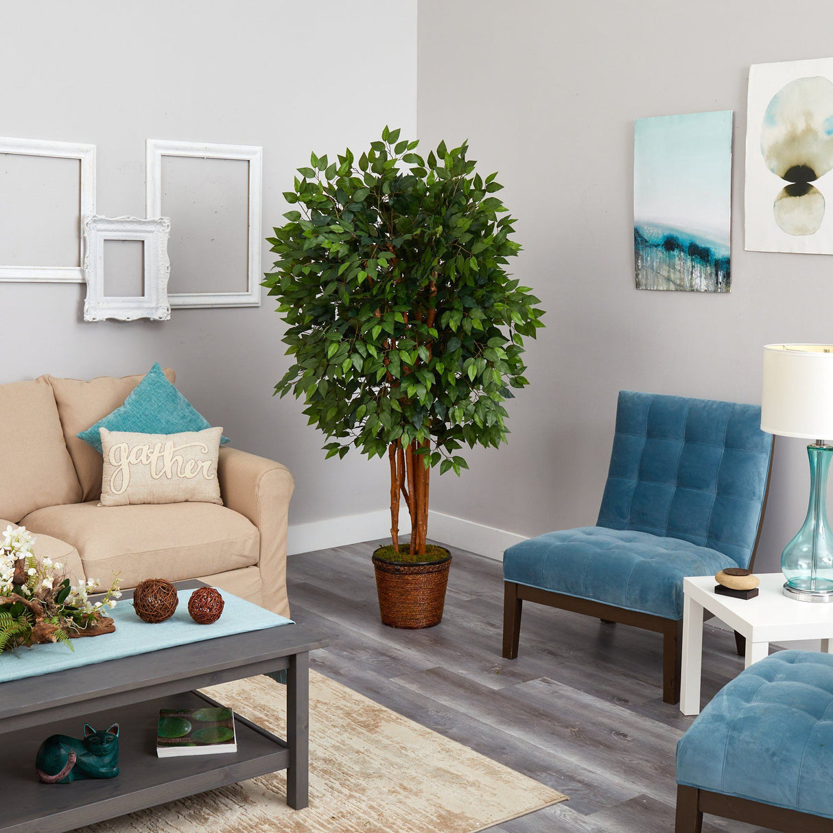 5.5’ Super Deluxe Ficus Artificial Tree in Wicker Planter