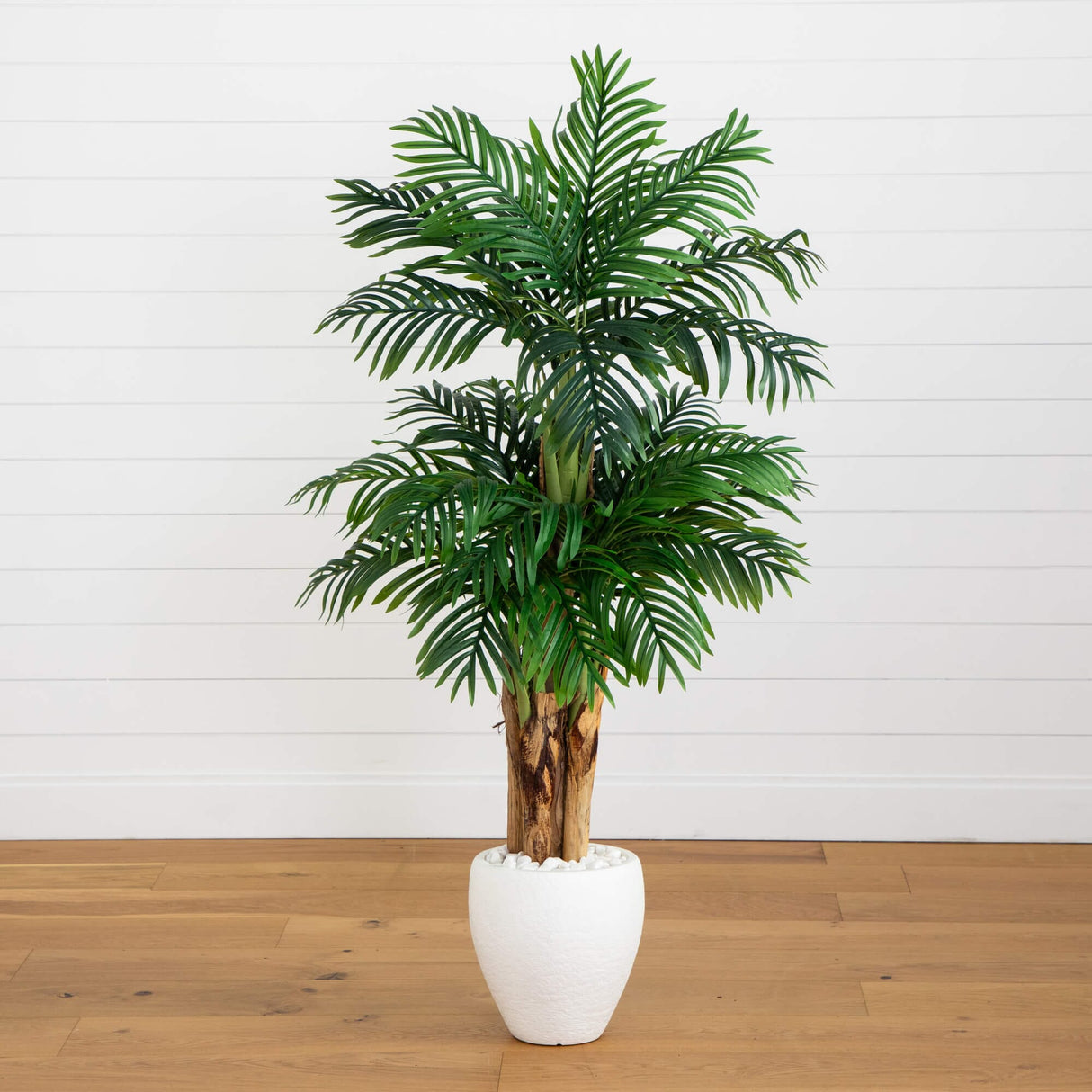 5.5’ Triple Areca Palm Artificial Tree in White Planter