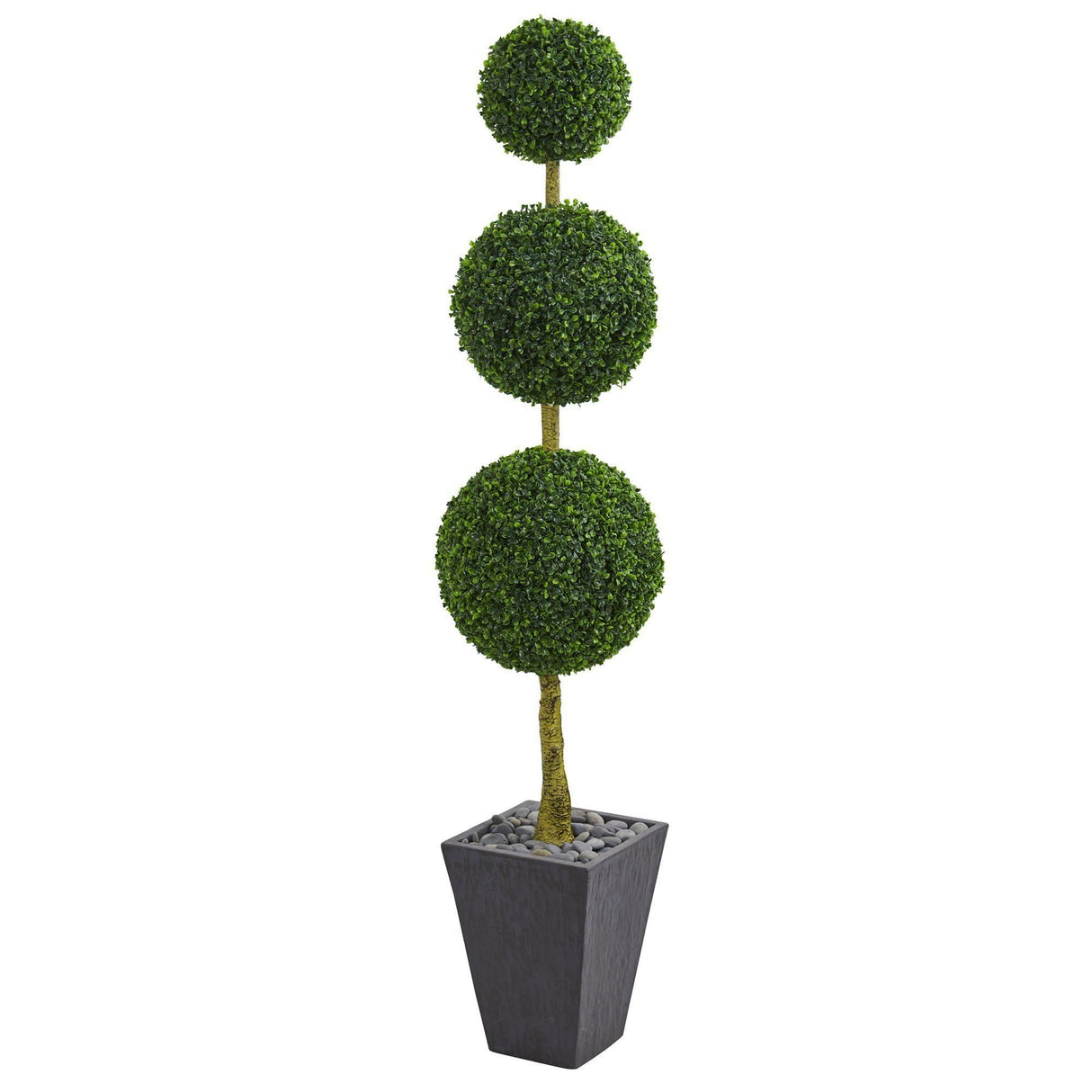 6’ Boxwood Triple Ball Topiary Artificial Tree in Slate Planter (Indoor/Outdoor)