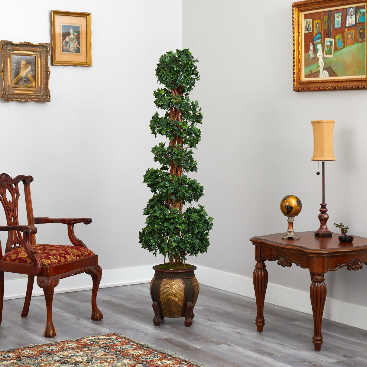6’ English Ivy Topiary Spiral Artificial Tree in Decorative Planter (Indoor/Outdoor)