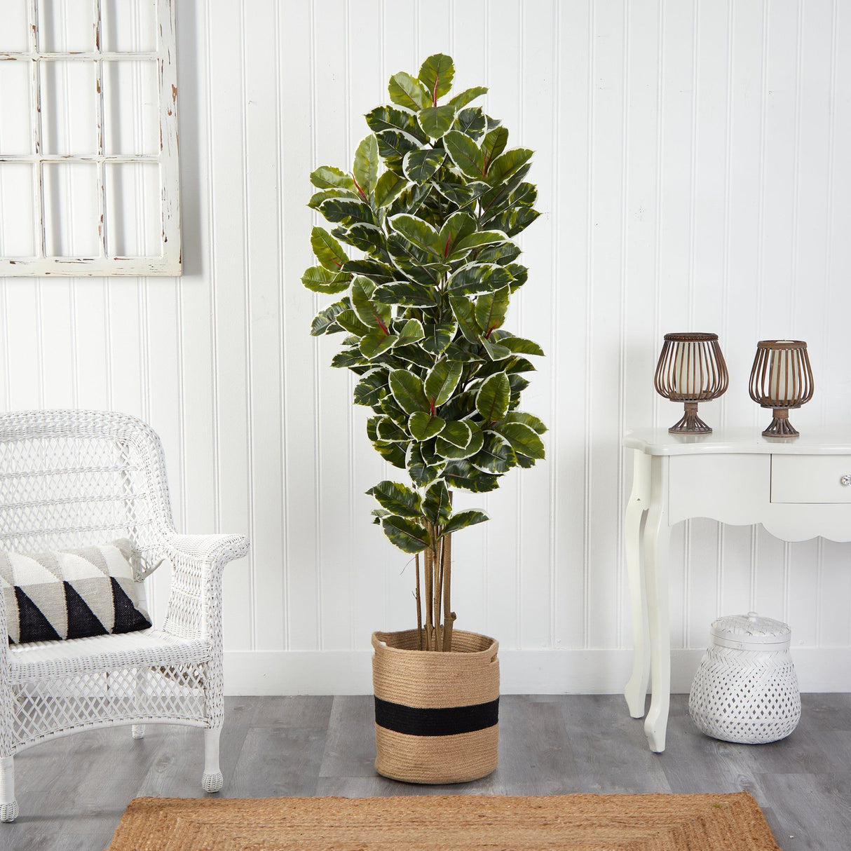 6’ Oak Artificial Tree in Handmade Natural Cotton Planter UV Resistant (Indoor/Outdoor)