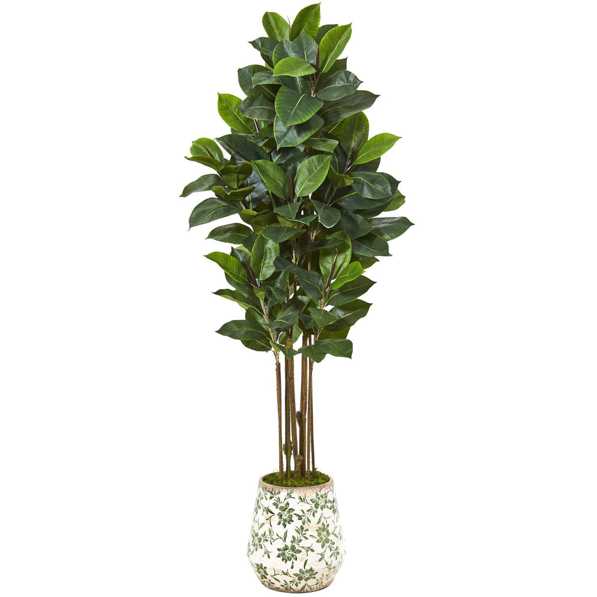 63” Rubber Leaf Artificial Tree in Floral Print Planter