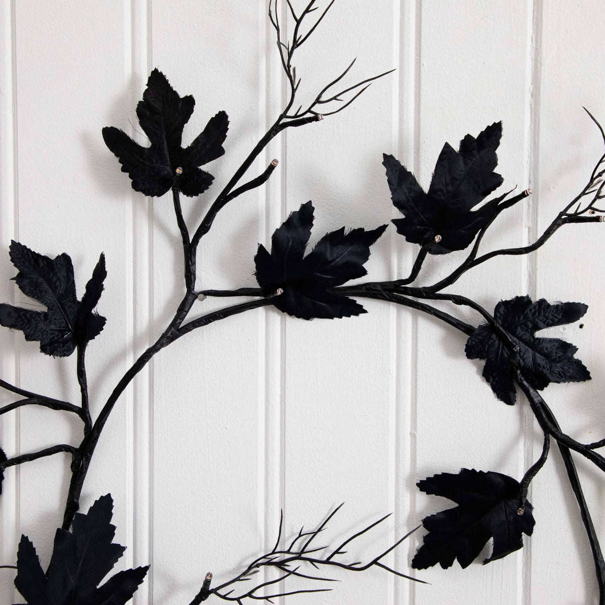 6.5' Pre-Lit Artificial Halloween Black Maple Garland with 48 Orange & Purple LED Lights