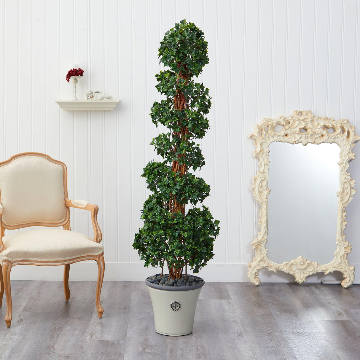 68” English Ivy Topiary Spiral Artificial Tree in Decorative Planter(Indoor/Outdoor)