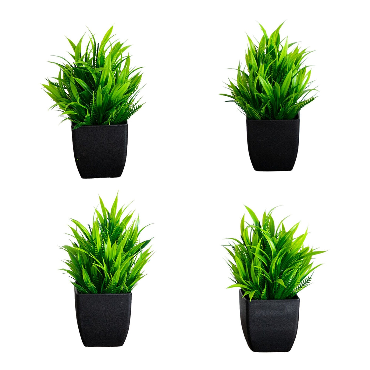 7” Artificial Grass Plant in Black Square Pot - Set of 4