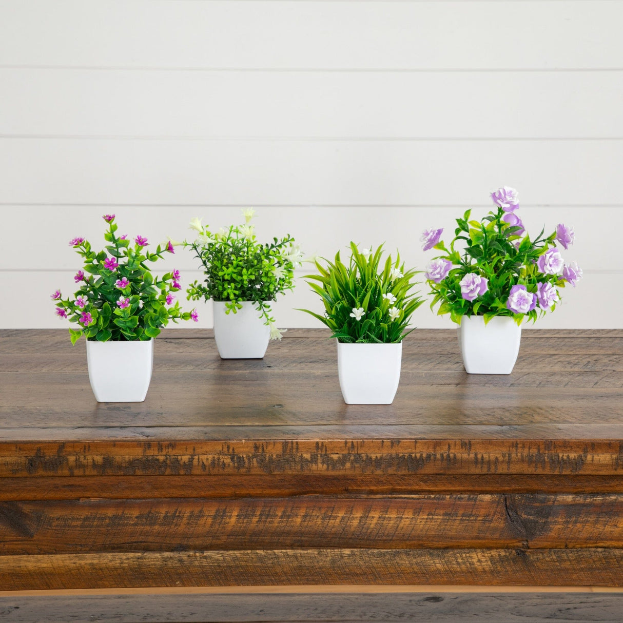 7” Artificial Mini Flowering Potted Plants - Set of 4