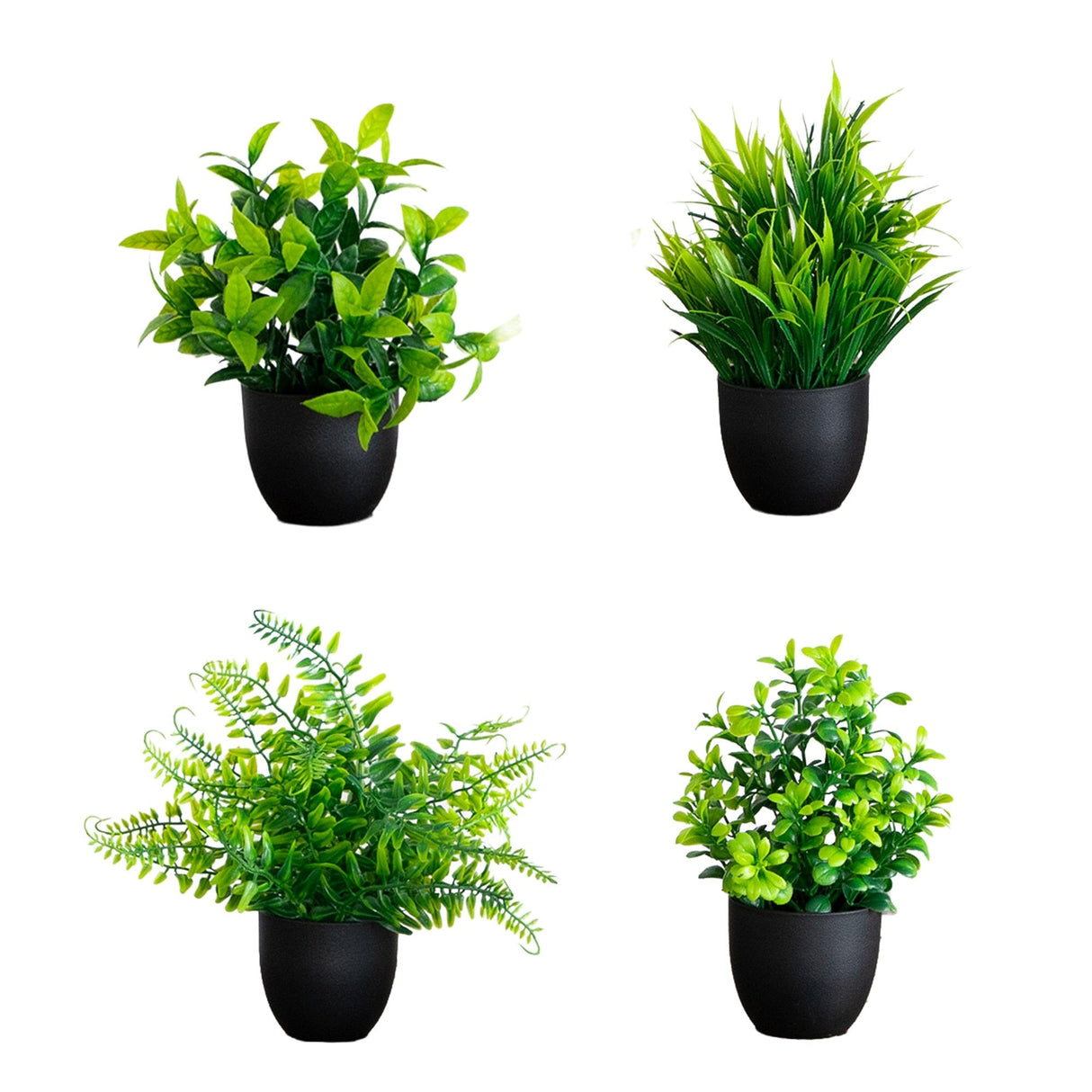 7” Artificial Mixed Botanical Plant in Black Square Pot - Set of 4