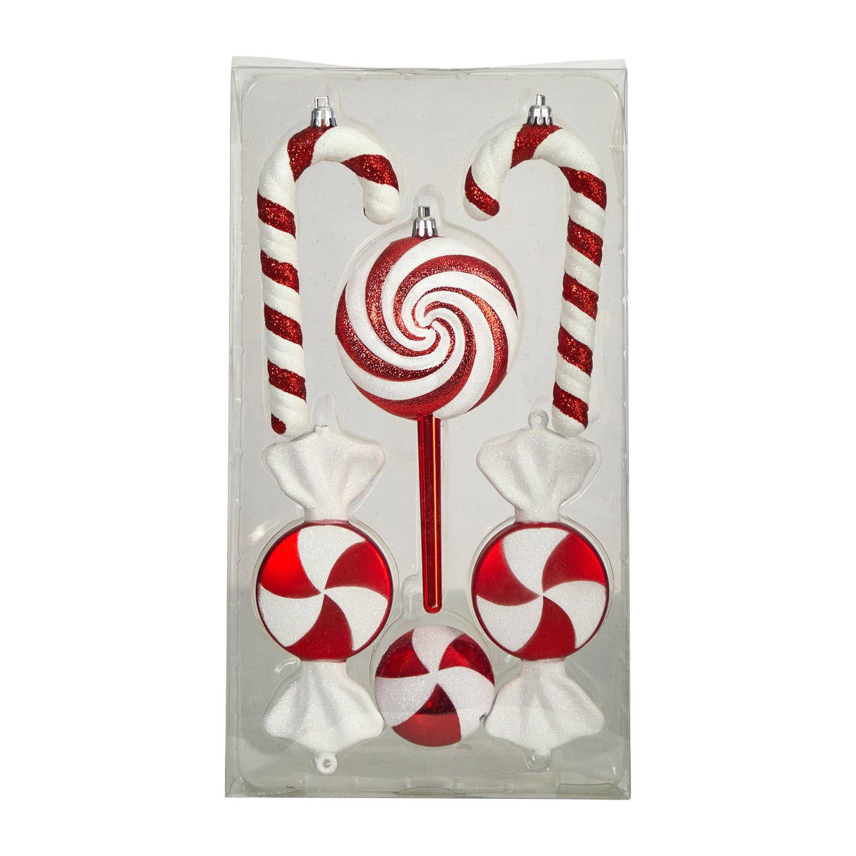 7” Assorted Candy Cane Holiday Christmas Deluxe Shatterproof Ornament Set of 6