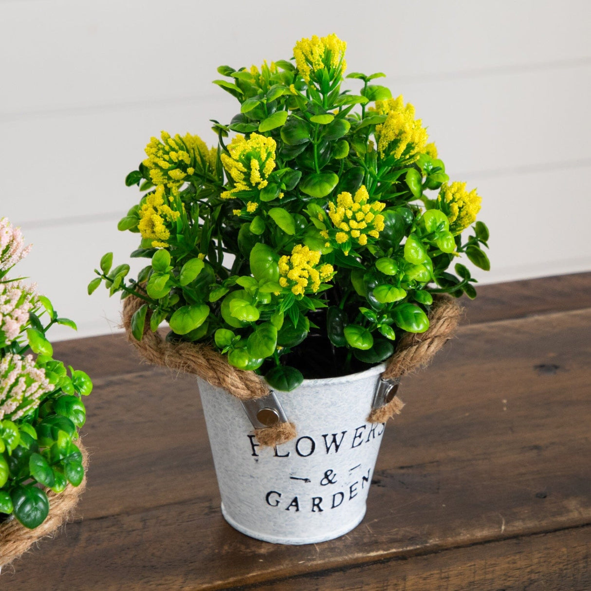 8” Artificial Blooming Plant in Rustic Flowers & Garden Planter -Set of 3