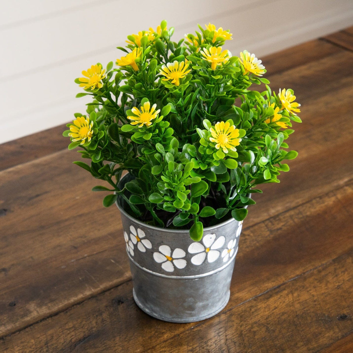 8” Artificial Daisy Plant in Decorative Daisy Tin Planter -Set of 3