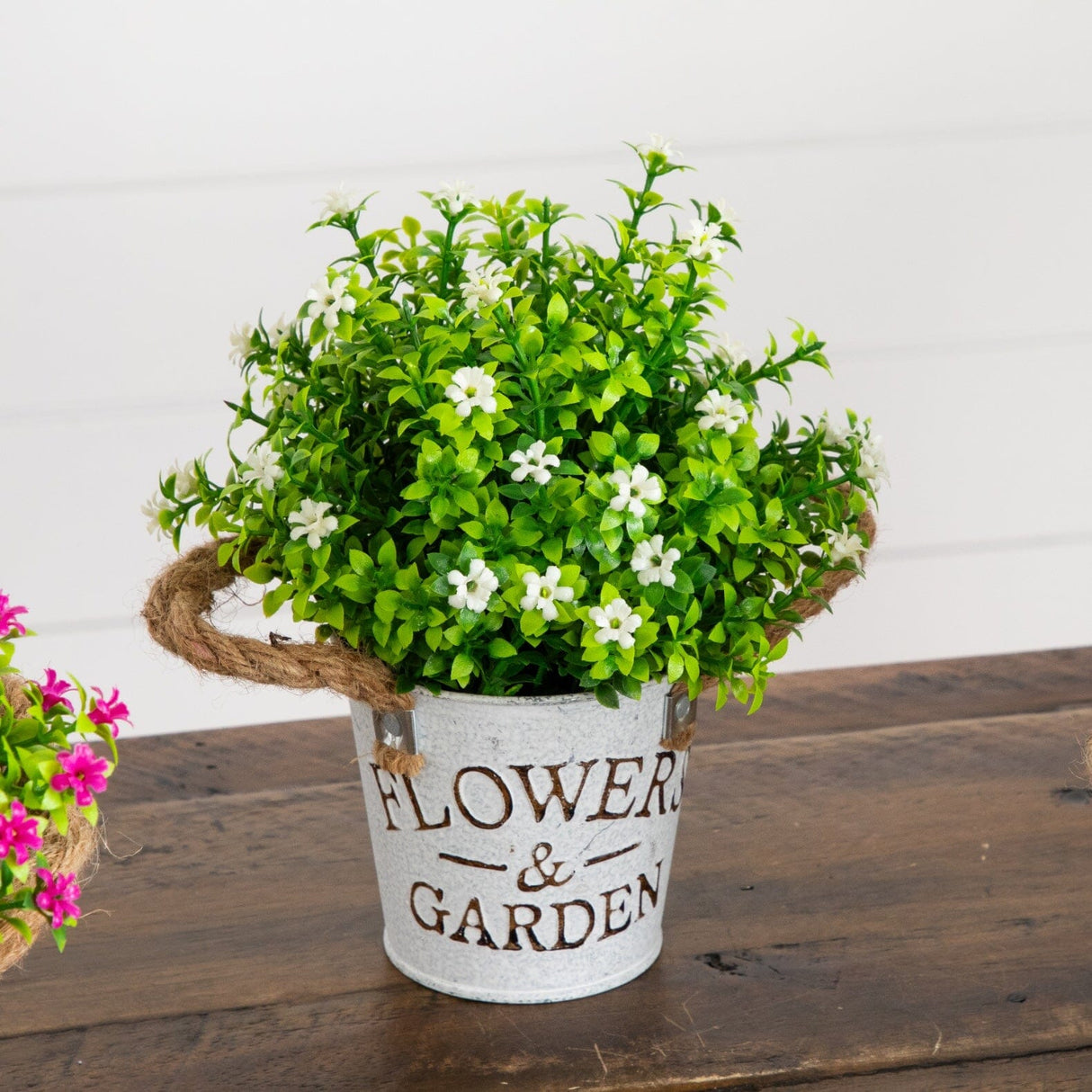 8” Artificial Flowering Mini Daisy Plant in Rustic Flowers & Garden Planter -Set of 3