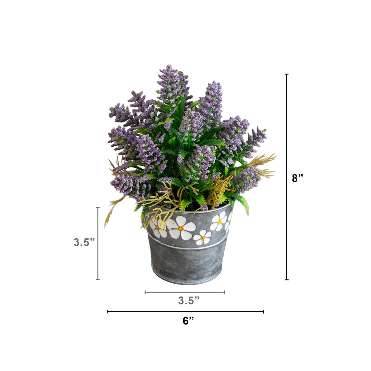 8” Artificial Lush Mixed Lavender Plant in Decorative Daisy Tin Planter -Set of 3