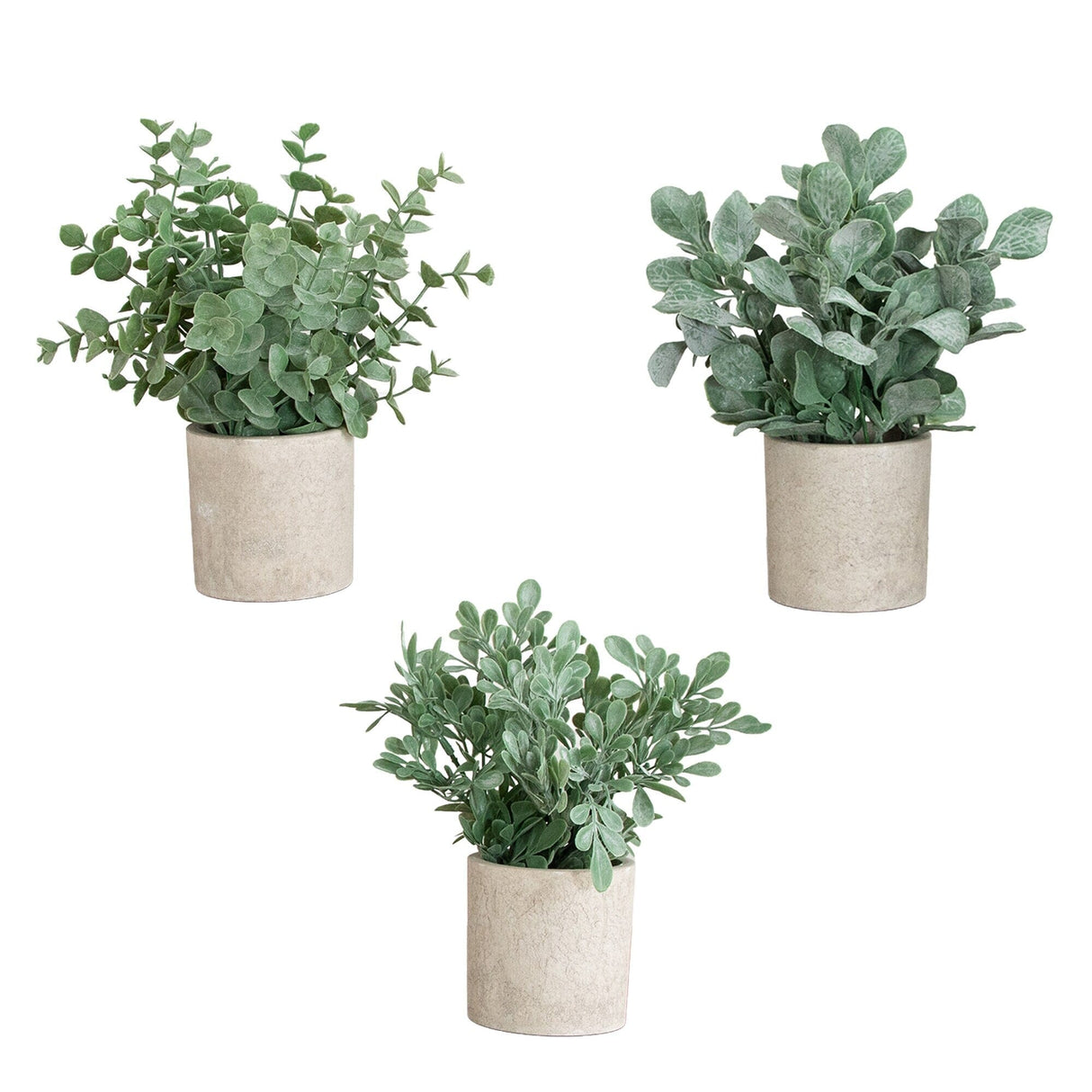 8" Artificial Mixed Eucalyptus Plant in Decorative Planter - Set of 3