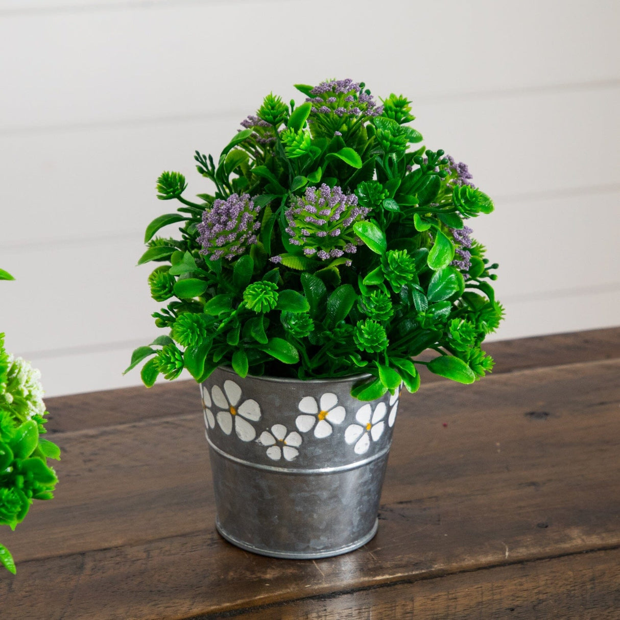 8" Artificial Mixed Flowering Plant in Decorative Daisy Tin Planter -Set of 3
