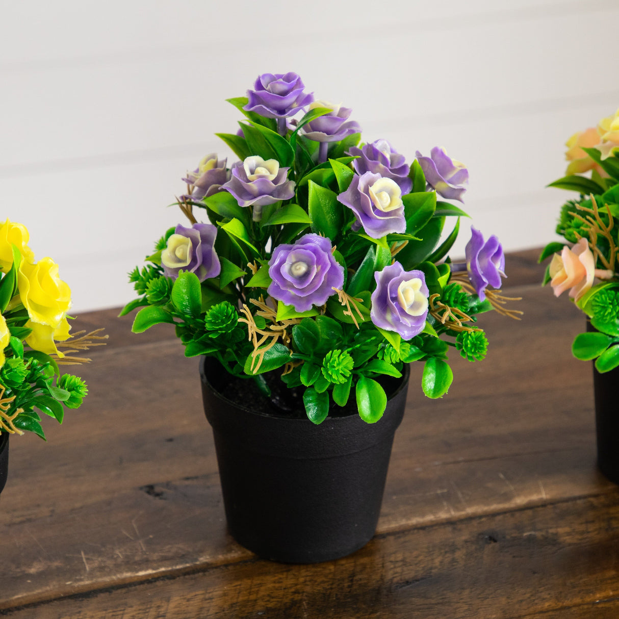 8" Artificial Rose Plant in Black Pot - Set of 3