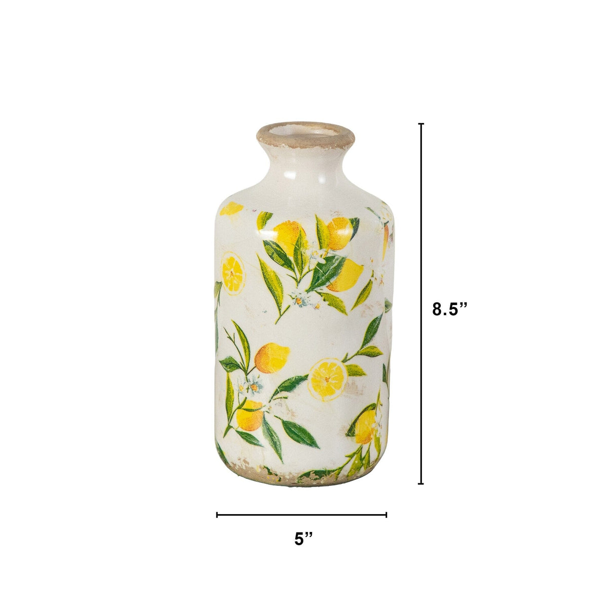 8.5” Lemon Print Ceramic Rustic Vase