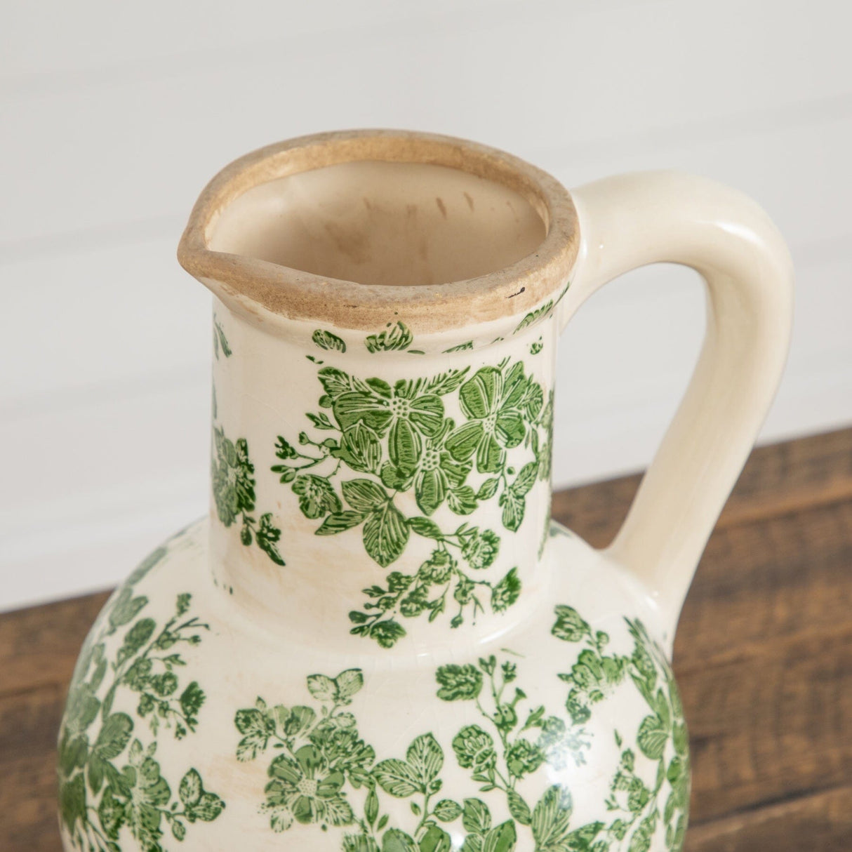 9” Floral Tuscan Ceramic Green Scroll Jar