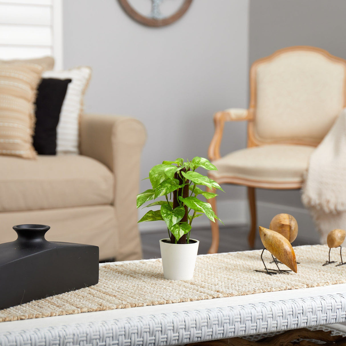 9” Faux Pothos Plant in White Planter (Real Touch)