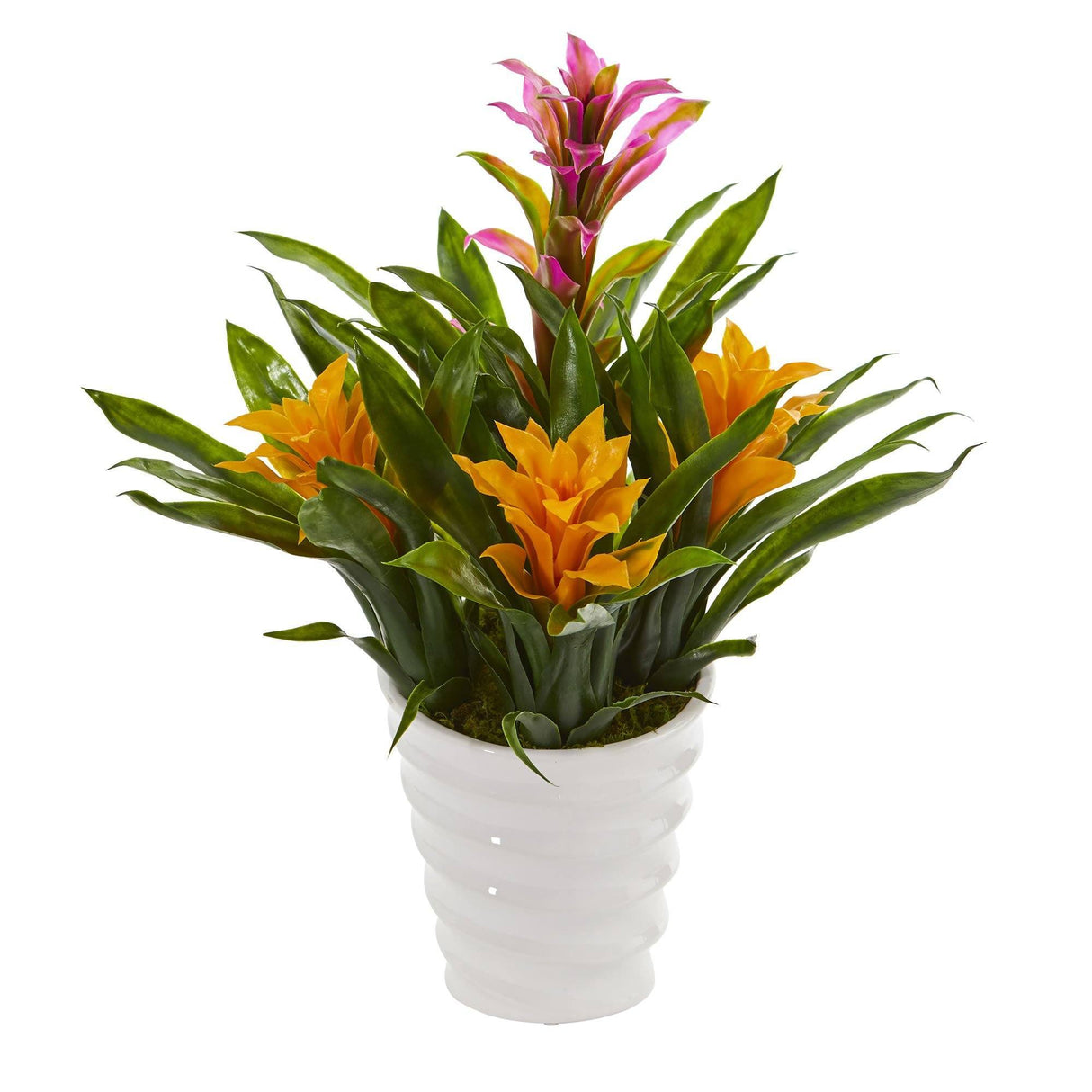Bromeliad Artificial Plant in White Vase