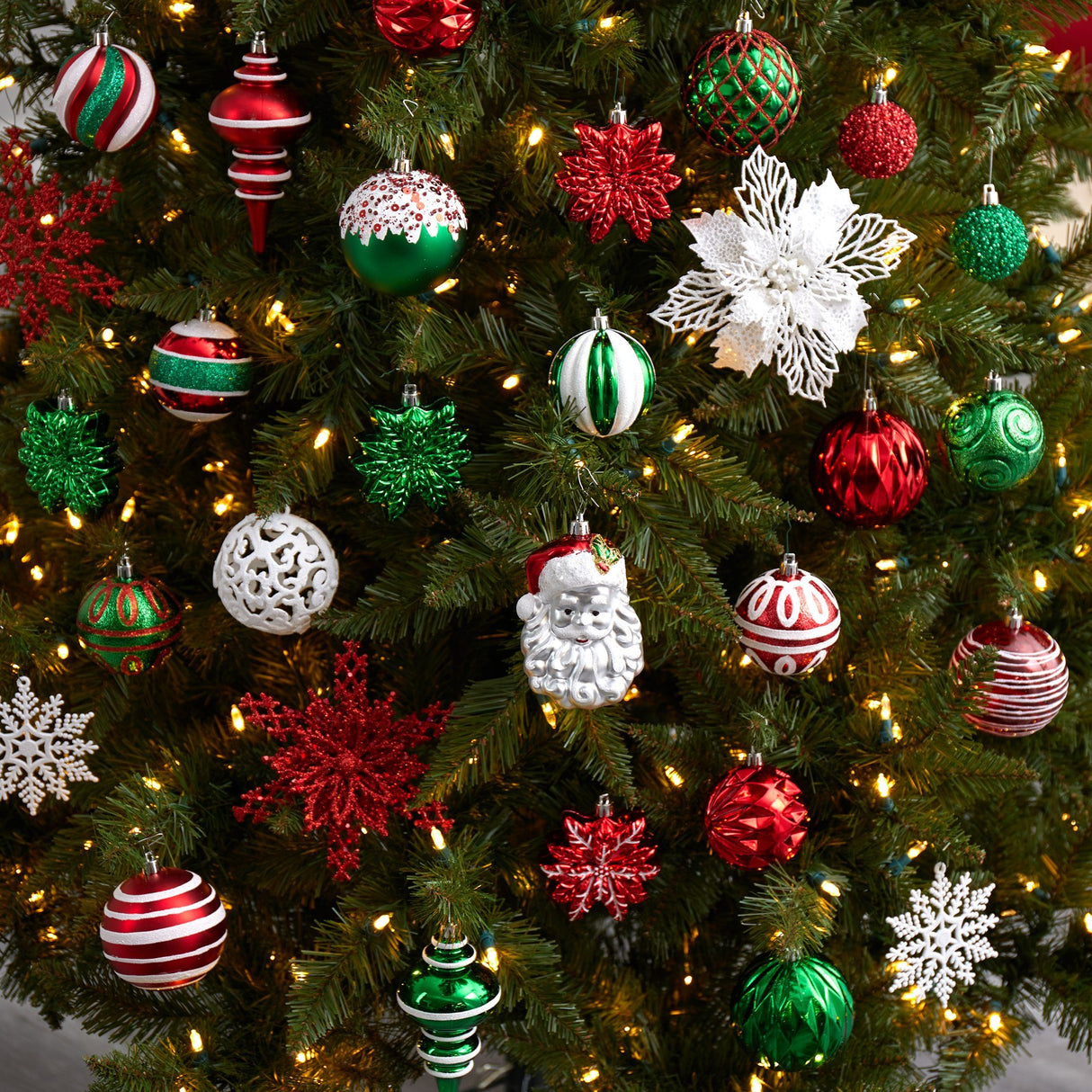 70 Red and Green Shatterproof Christmas Tree Ornament Set with Re-Useable Container