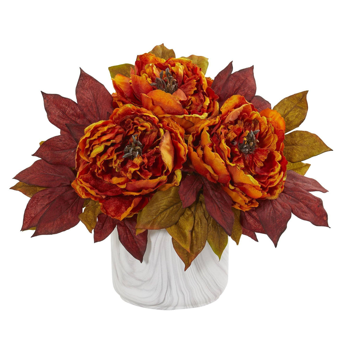 Silk Peony Artificial Arrangement in Marble Finished Vase