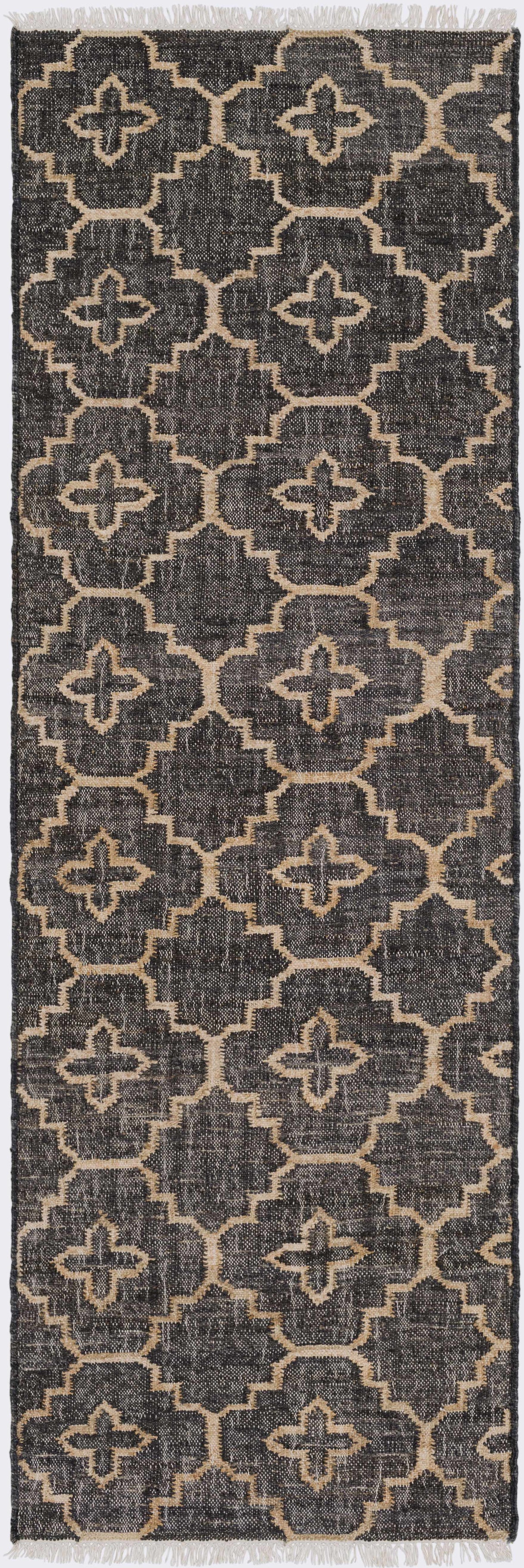 Astoria Black&Tan Trellis Fringed Jute Carpet - Clearance