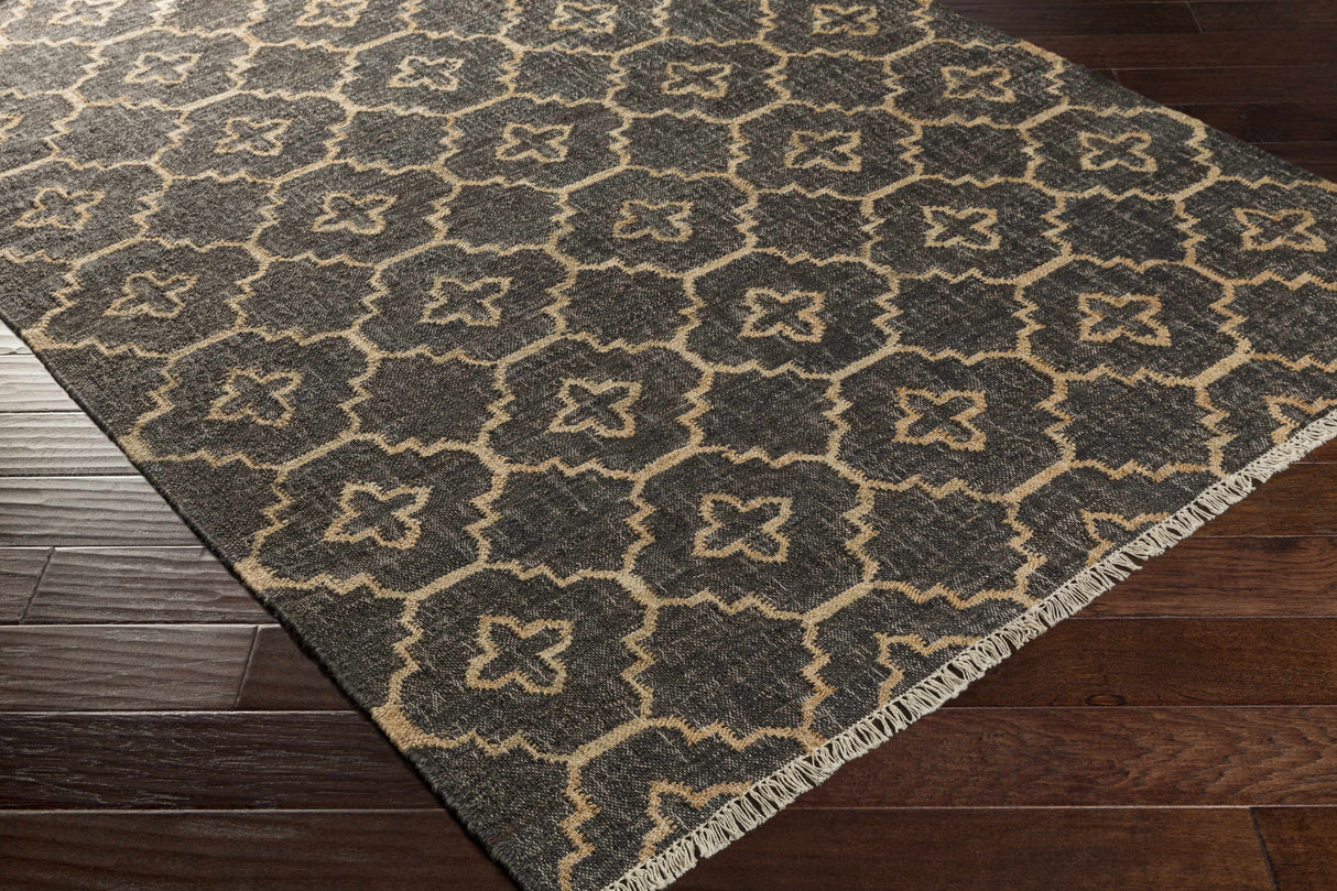 Astoria Black&Tan Trellis Fringed Jute Carpet - Clearance