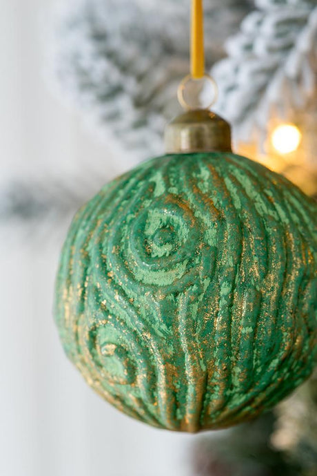Green-with-Glitter-Glass-Decorative-Hanging-Ball-Christmas-Tree-Ornaments,-Set-of-6-Christmas-Ornaments