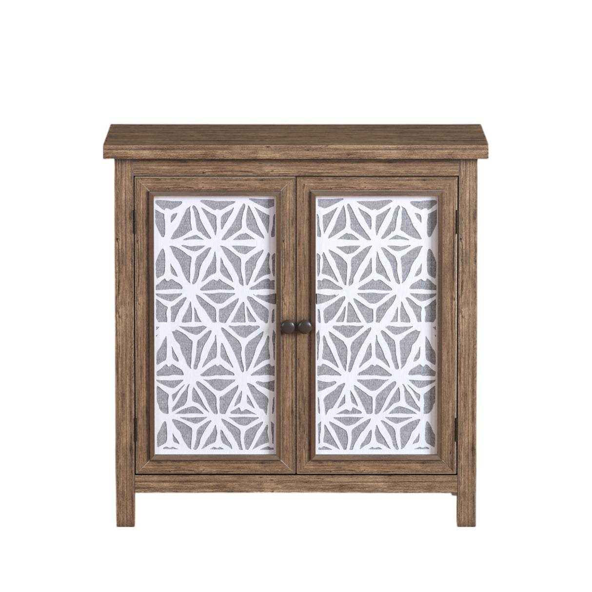 Rustic Natural Aged Brown Solid Wood Transitional Storage Cabinet – 31.89"