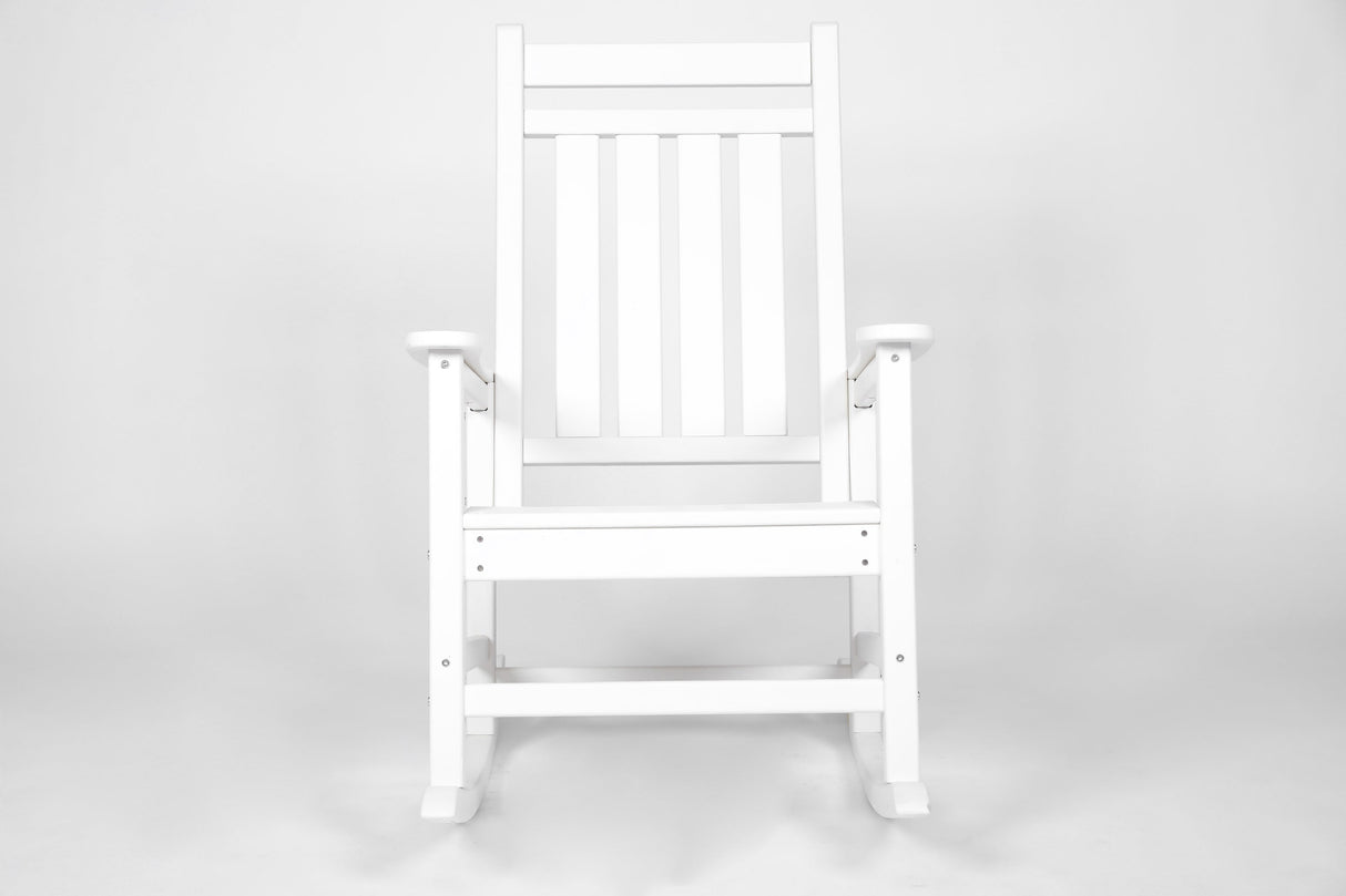 Oversized Rocking Chair with Wood-Texture, Outdoor Rocking Chair for Adults, All Weather Resistant Porch Rocker for Lawn Garden, White