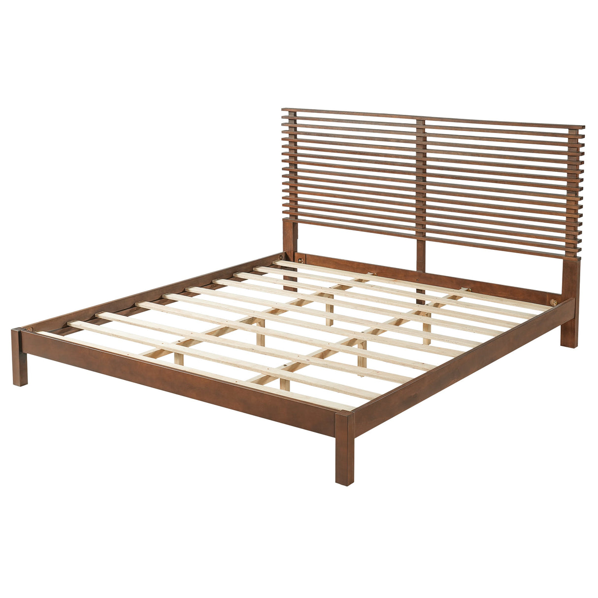Premium Solid Wood King Size Bed Frame with Headboard - Walnut Color