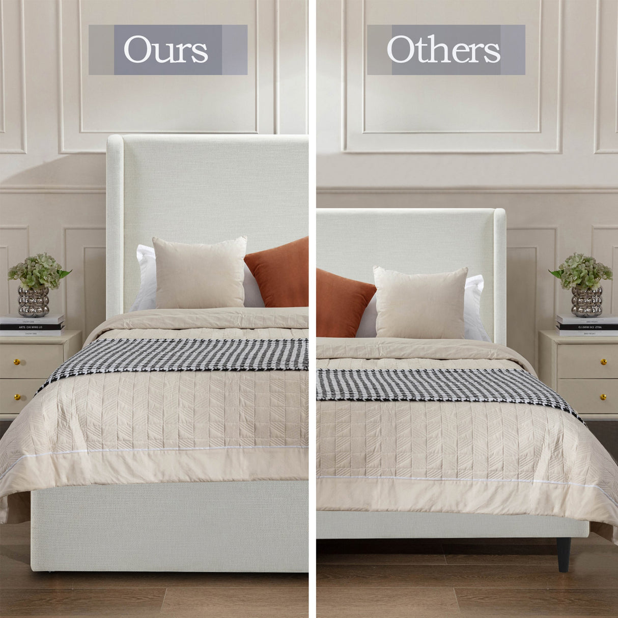 Caron Upholstered Wingback Bed with 54" High Headboard