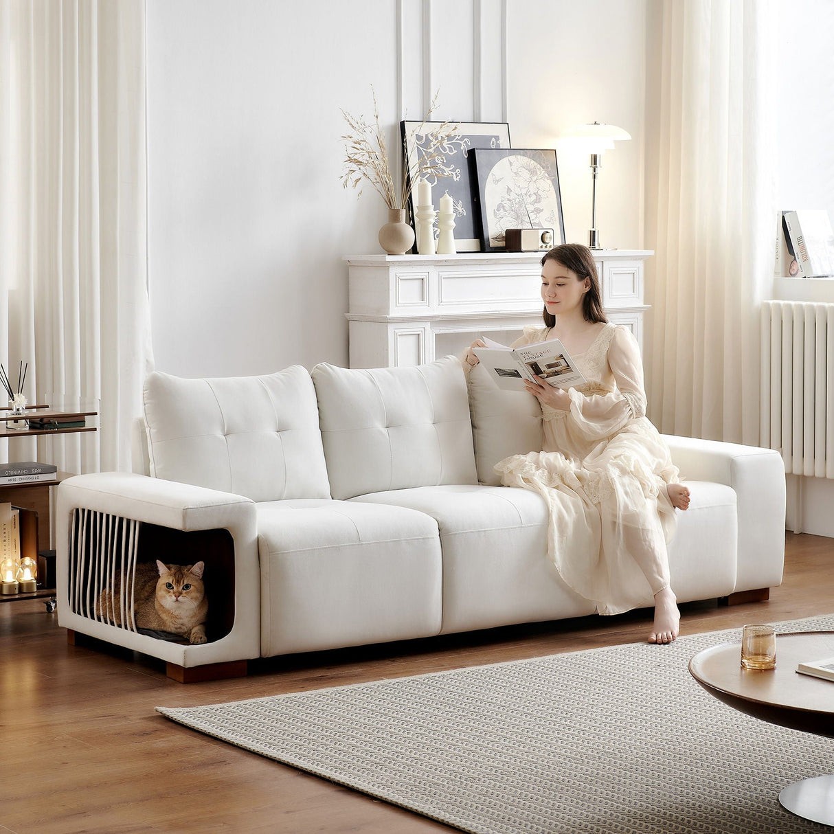 3 Seater Sofa Couch For Living Room, Modern Couches For Small Space, Cat Nest Sofa, For Cat Friendly, Comfy Couch With Waterproof And Cat Scratch Resistant Fabric