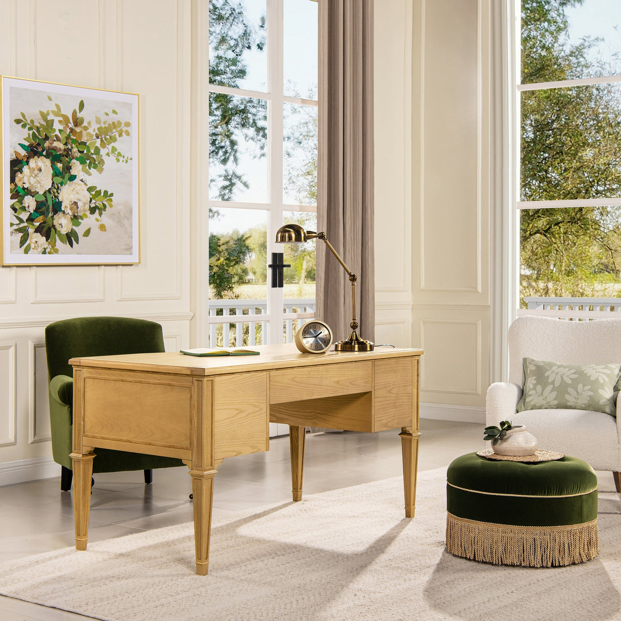 Dauphin Gold Accent 5-Drawer Wood Executive Desk