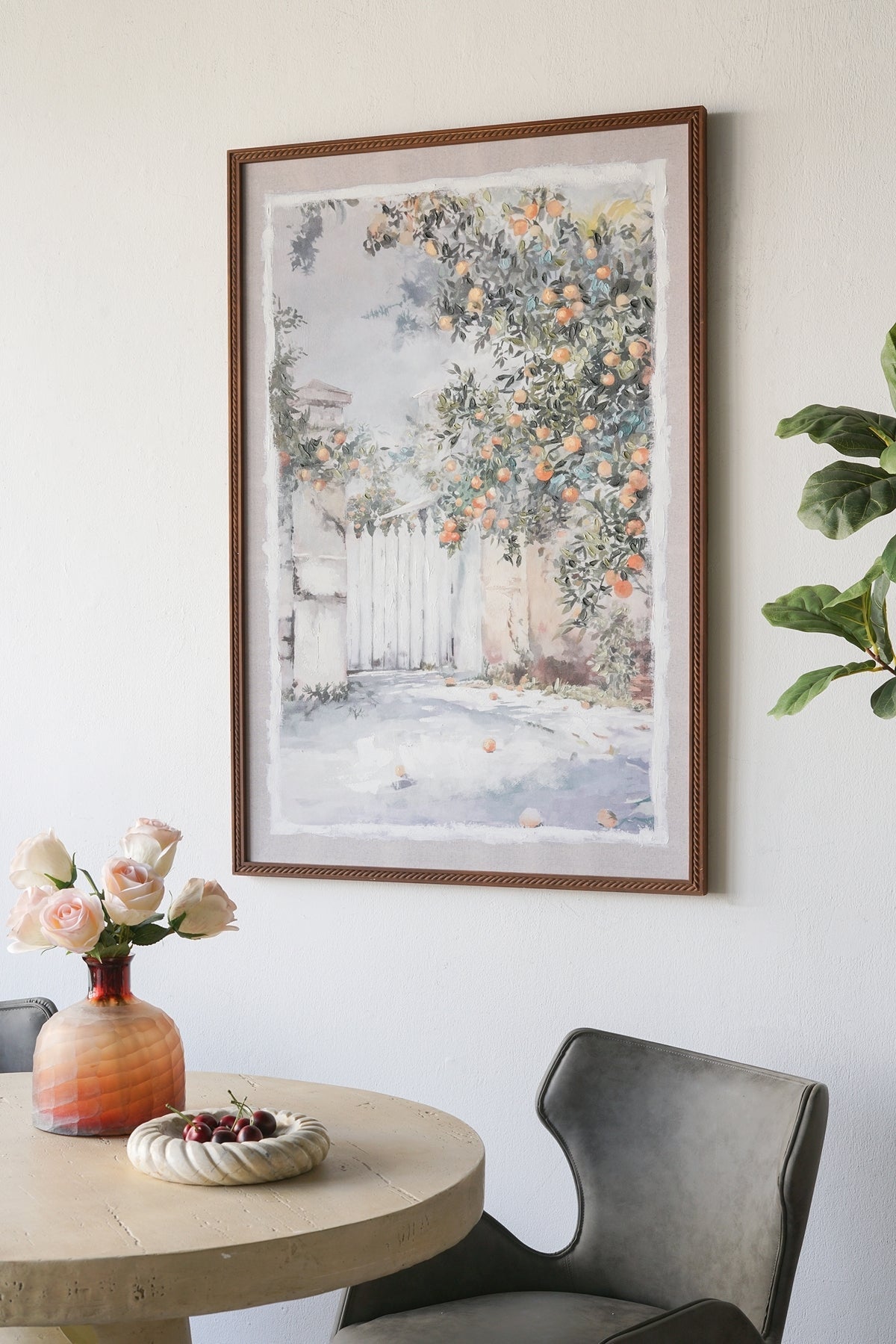 31.5x47.2' Hand-Painted Courtyard Scene Canvas Wall Art with Textured Pine Wood Frame