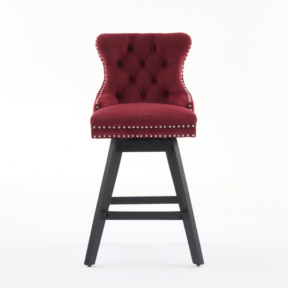 Swivel Velvet Barstools with Button Tufted Decoration - Set of 2 (Wine Red)