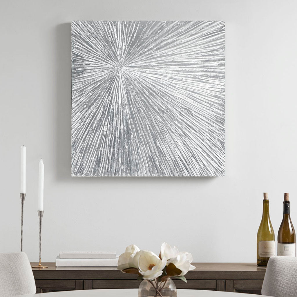 Silver Luster™ — Signature Sunburst Hand-Painted Dimensional Resin Wall Art